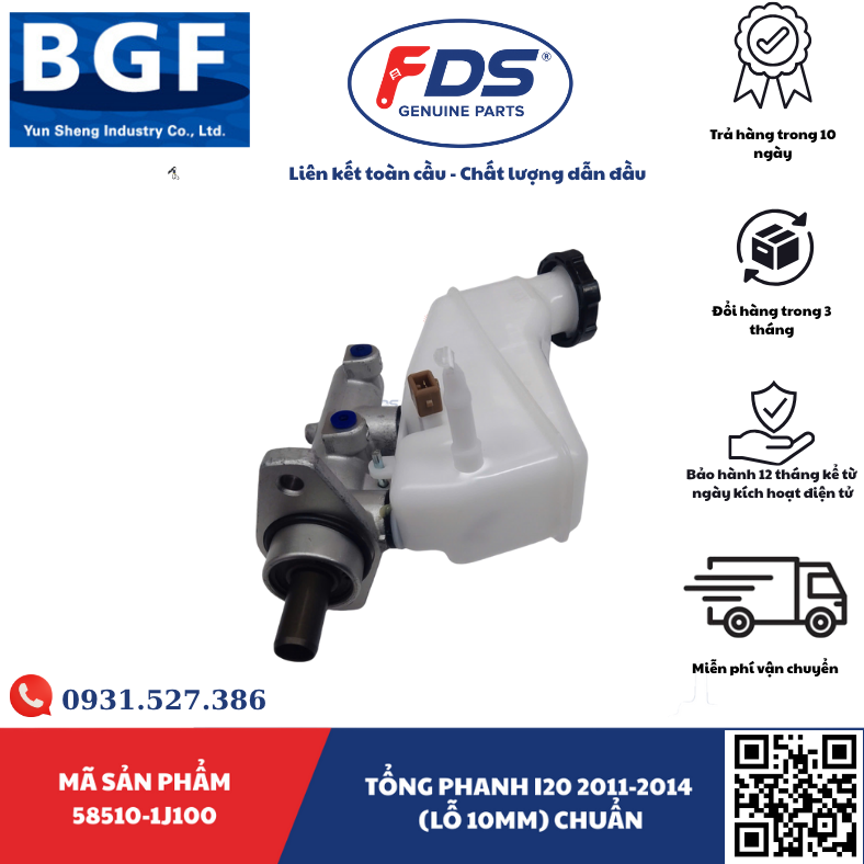 Công ty cổ phần xuất nhập khẩu FDS TỔNG PHANH HYUNDAI I20 2011–2014 (LỖ 10MM) – HÃNG BGF