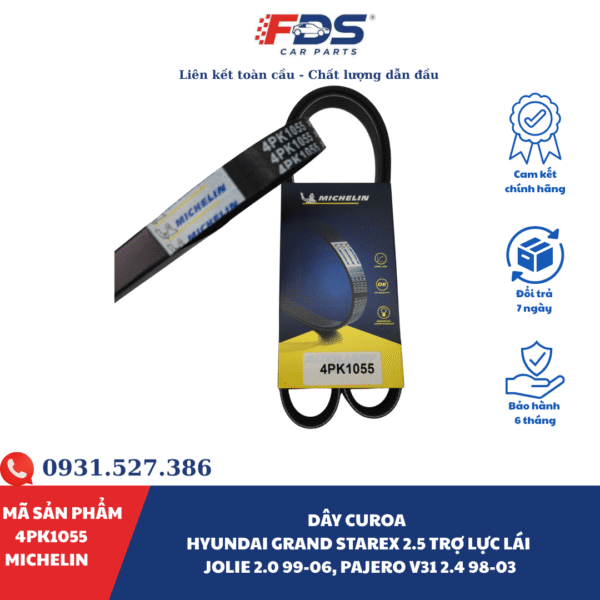 Dây Curoa Hyundai GRAND STAREX 2.5 trợ lực lái Jolie 2.0 99-06, Pajero V31 2.4 98-03