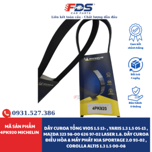 Dây Curoa Tổng Vios 1.5 13- , Yaris 1.3 1.5 05-13 , Mazda 323 98-00 626 97-02 LASER 1.8. Dây Curoa Điều Hòa & Máy Phát Kia Sportage 2.0 93-02 , Corolla Altis 1.3 1.5 00-08