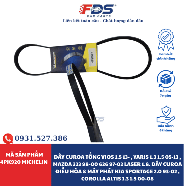 Dây Curoa Tổng Vios 1.5 13- , Yaris 1.3 1.5 05-13 , Mazda 323 98-00 626 97-02 LASER 1.8. Dây Curoa Điều Hòa & Máy Phát Kia Sportage 2.0 93-02 , Corolla Altis 1.3 1.5 00-08