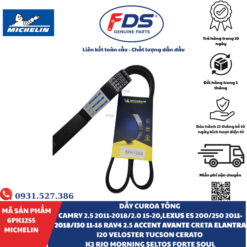 Công ty cổ phần xuất nhập khẩu FDS DÂY CUROA TỔNG TOYOTA / LEXUS / HYUNDAI / KIA | MICHELIN 6PK1255