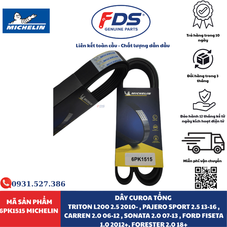 Công ty cổ phần xuất nhập khẩu FDS DÂY CUROA TỔNG MITSUBISHI / KIA / HYUNDAI / FORD / SUBARU | MICHELIN 6PK1515