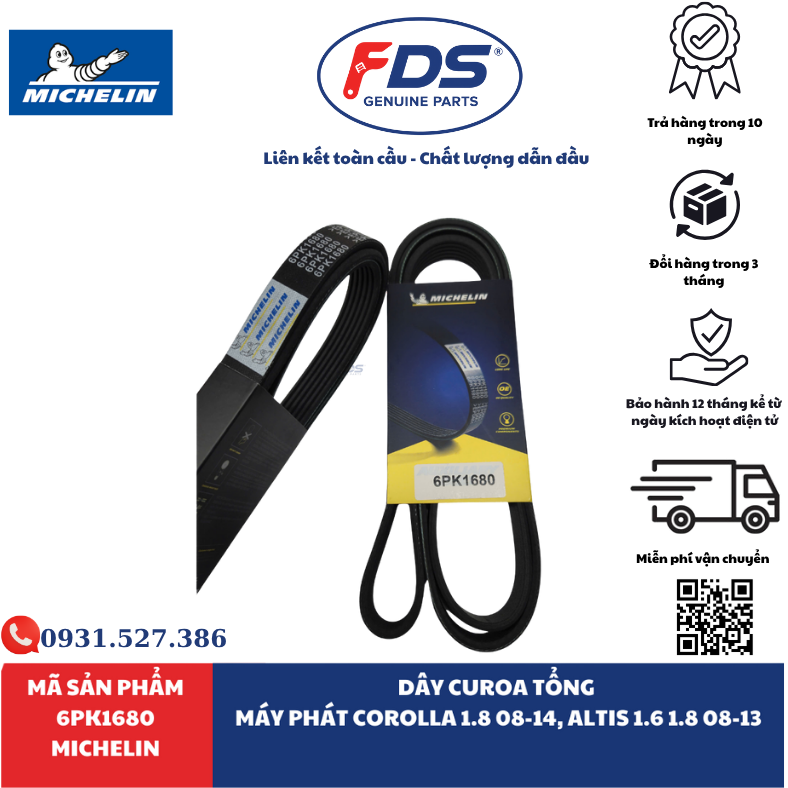 Công ty cổ phần xuất nhập khẩu FDS DÂY CUROA TỔNG TOYOTA COROLLA / ALTIS | MICHELIN 6PK1680