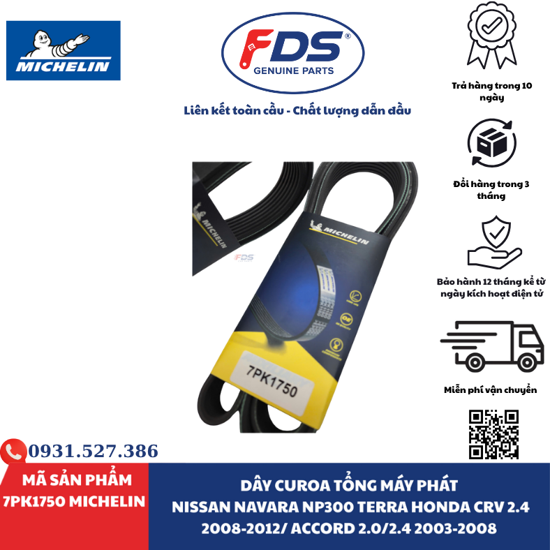 Công ty cổ phần xuất nhập khẩu FDS DÂY CUROA TỔNG NISSAN NAVARA / TERRA – HONDA CR-V / ACCORD | MICHELIN 7PK1750
