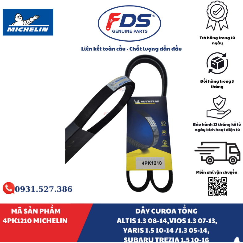 Công ty cổ phần xuất nhập khẩu FDS DÂY CUROA TỔNG MICHELIN 4PK1210 | ALTIS, VIOS, YARIS, SUBARU TREZIA