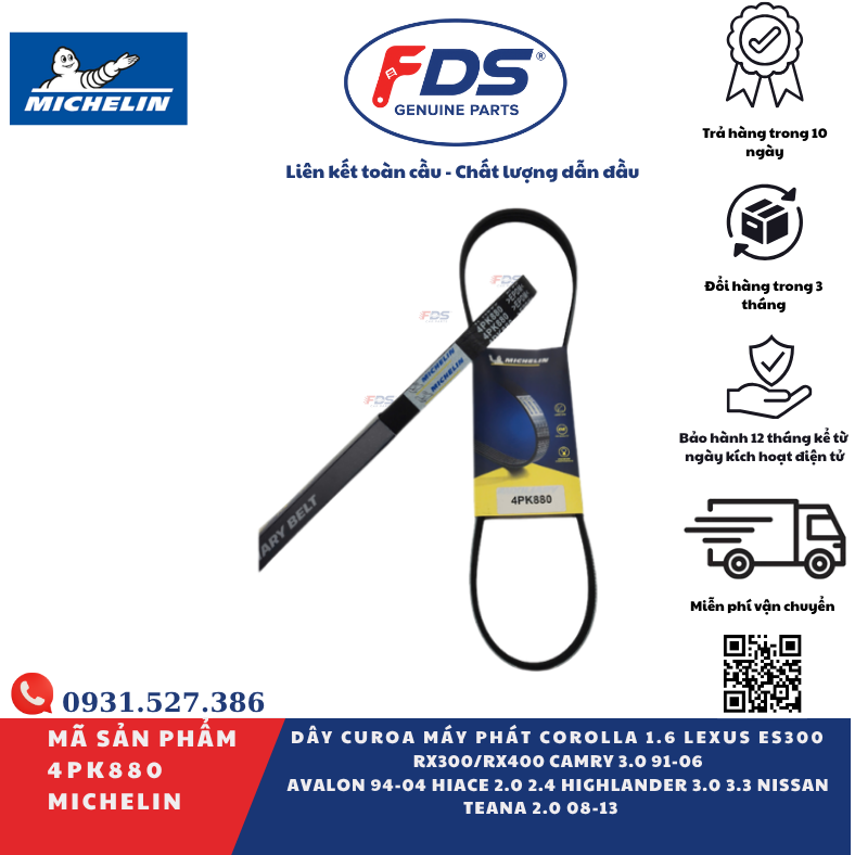 Công ty cổ phần xuất nhập khẩu FDS DÂY CUROA MÁY PHÁT TOYOTA / LEXUS / NISSAN | MICHELIN 4PK880