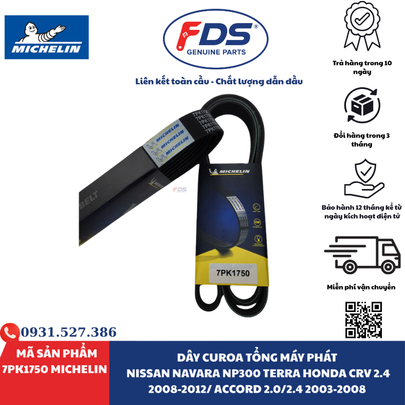 Công ty cổ phần xuất nhập khẩu FDS DÂY CUROA TỔNG NISSAN NAVARA / TERRA – HONDA CR-V / ACCORD | MICHELIN 7PK1750