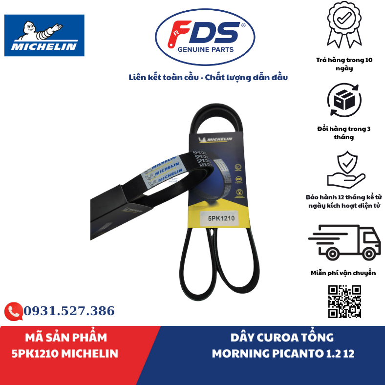 Công ty cổ phần xuất nhập khẩu FDS DÂY CUROA TỔNG KIA MORNING / PICANTO 1.2 (2012) | MICHELIN 5PK1210