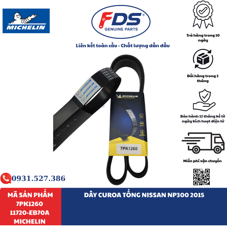 Công ty cổ phần xuất nhập khẩu FDS DÂY CUROA TỔNG NISSAN NP300 (2015) | MICHELIN 7PK1260 – MÃ 11720-EB70A