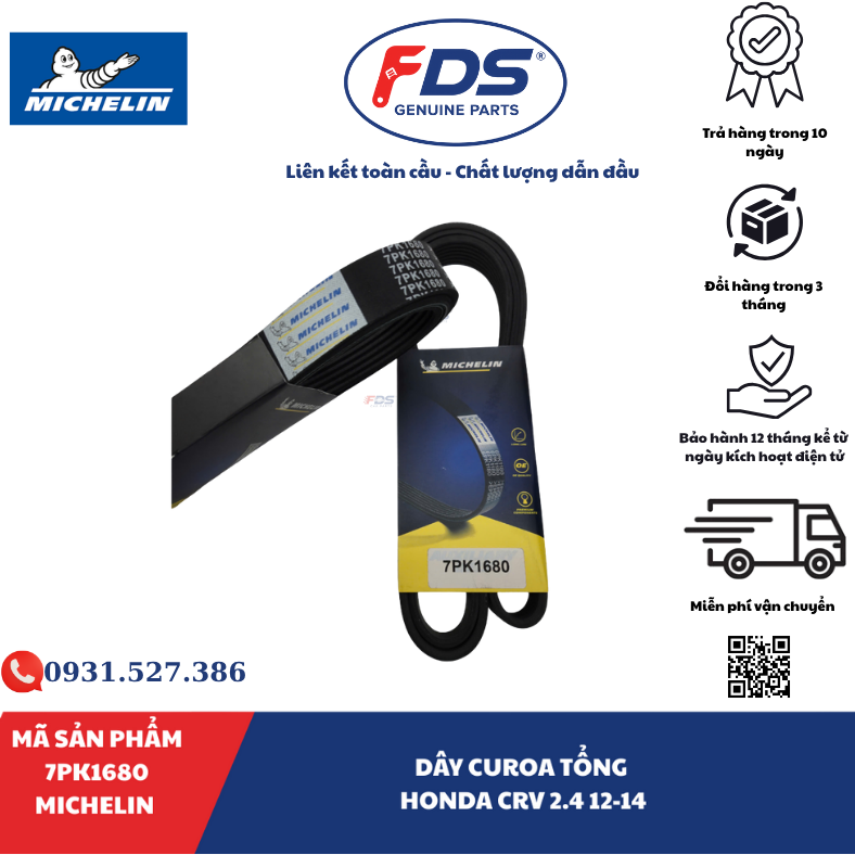 Công ty cổ phần xuất nhập khẩu FDS DÂY CUROA TỔNG HONDA CR-V 2.4 (2012–2014) | MICHELIN 7PK1680