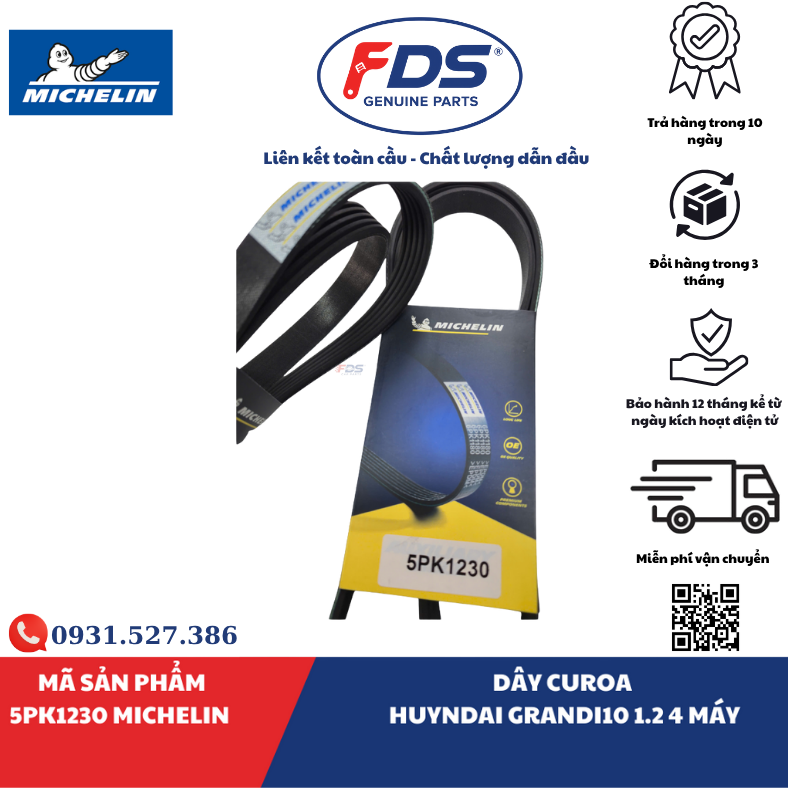 Công ty cổ phần xuất nhập khẩu FDS DÂY CUROA TỔNG HYUNDAI GRAND I10 1.2 (4 MÁY) | MICHELIN 5PK1230